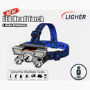nzmegabuy LED head torch with 5 light sources, adjustable blue strap, and USB rechargeable battery for outdoor use