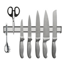 nzmegabuy wall-mounted silver magnetic knife strip holding various kitchen knives, scissors, and a metal utensil