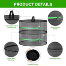 nzmegabuy 2-layer black mesh herb drying rack with zipper closures, hanging loop, and foldable steel wire frame.
