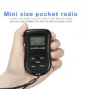nzmegabuy black mini digital pocket FM radio with LCD screen and control buttons held in a hand