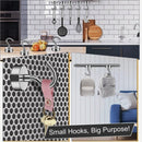 nzmegabuy 8-piece silver neodymium magnetic hooks for kitchen and home storage, showing various hanging applications.