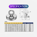 nzmegabuy neodymium salvage magnet with technical specification diagram and dimensions table for treasure hunting