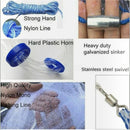 nzmegabuy 2.7m nylon fishing cast net featuring heavy duty galvanized sinkers, stainless steel swivel, and plastic horn