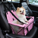 nzmegabuy pink foldable pet car booster seat with a small Pomeranian dog sitting inside on a vehicle seat