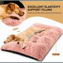 nzmegabuy pink plush calming dog bed with soft faux fur and supportive filling, featuring a dog sleeping comfortably.