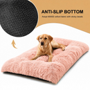 nzmegabuy pink plush faux fur calming dog bed with a non-slip oxford fabric base, featuring a resting yellow dog