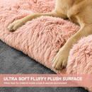 nzmegabuy pink plush faux fur calming dog bed with a dog resting on the soft, fluffy surface