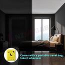 nzmegabuy portable blackout curtain shade in a bedroom setting with a yellow travel bag insert
