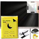 nzmegabuy portable 100% blackout window curtain shade with silver-grey backing, adhesive tape, and cutting tools.