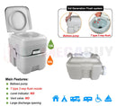 nzmegabuy 20L portable camping toilet with T-type 3-way flush system and bellows pump in grey polyethylene