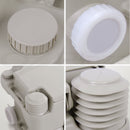 nzmegabuy 20L portable camping toilet components showing the flush pump, waste tank cap, and grey plastic finish