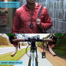nzmegabuy rechargeable pocket FM radio with neck and wrist straps worn by a person and used while cycling