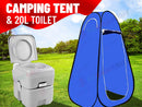 nzmegabuy 20L grey portable camping toilet and blue pop-up privacy shower tent for outdoor use in a grassy field