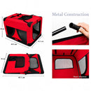 nzmegabuy red portable soft dog travel crate with metal frame, mesh windows, and foldable design for easy storage.