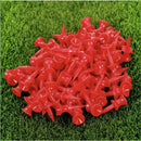 nzmegabuy 100PCS red plastic step castle golf tees for consistent height, displayed on green artificial turf.