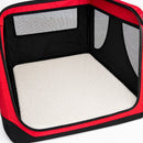 nzmegabuy red soft dog travel crate with mesh ventilation panels and a removable white fleece floor mat