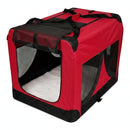 nzmegabuy red portable soft dog travel crate with mesh ventilation panels and a removable fleece floor mat