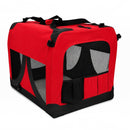 nzmegabuy red portable soft dog travel crate with mesh ventilation panels and storage pockets on a white background