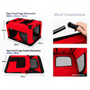 nzmegabuy red portable soft dog travel crate showing metal frame construction, mesh windows, and folded dimensions.
