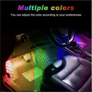 nzmegabuy 4-piece RGB LED car footwell light kit illuminating a vehicle interior with multiple vibrant colours