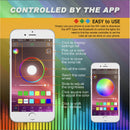 nzmegabuy RGB car footwell LED light strip app interface showing colour wheel and brightness controls on smartphones