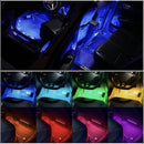 nzmegabuy 4-piece RGB LED car footwell light kit showing various vibrant colour options installed in a vehicle interior