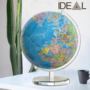 nzmegabuy 25cm rotating LED world globe with a silver stand on a desk, featuring a detailed English map.