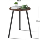 nzmegabuy round side table with Rimu wood-look top and black metal legs, featuring dimensions for small spaces.