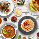nzmegabuy round woven cotton trivet mats in grey, protecting a white wooden table under plates of food