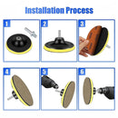 nzmegabuy 22-piece silicon carbide sanding disc kit installation guide showing backing pad and drill attachment steps