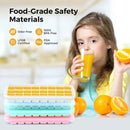 nzmegabuy stackable silicone ice cube trays with lids in pastel colours, shown with a child drinking orange juice.
