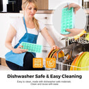 nzmegabuy 2-pack mint green silicone ice cube trays with lids being cleaned in a dishwasher by a woman