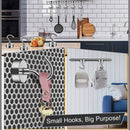nzmegabuy 8pc silver neodymium magnetic hooks for kitchen and home storage, shown holding kitchen tools and bags.