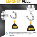 nzmegabuy silver neodymium magnetic hooks showing vertical and horizontal pull strength on a metal surface