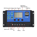 nzmegabuy solar charge controller with LCD display, dual USB ports, and labeled connection terminals for solar systems