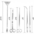 nzmegabuy 5-piece stainless steel aquarium tool kit including scissors, tweezers, and spatula with length measurements