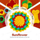 nzmegabuy sunflower dog snuffle mat with butterfly, clover, cup, and bone treat puzzle elements in colorful polar fleece