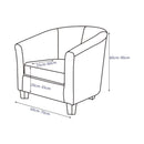 nzmegabuy 2-piece tub chair cover set with cushion cover, showing measurement dimensions for furniture fitting