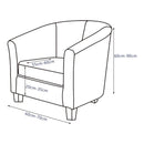 nzmegabuy velvet tub chair cover set diagram showing dimensions for a 2-piece furniture slipcover and cushion cover
