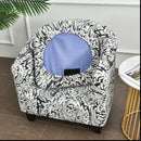 nzmegabuy 2-piece velvet tub chair cover set featuring a black and white paisley pattern with a blue cushion insert