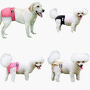 nzmegabuy washable female dog diapers in pink, black, and beige worn by dogs on a grassy lawn