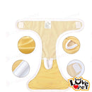 nzmegabuy washable female dog diaper in yellow with mesh lining, velcro closures, and tail hole for sanitary use