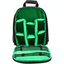 nzmegabuy waterproof DSLR camera backpack with open interior featuring bright green padded dividers and mesh pockets