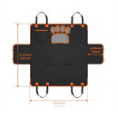 nzmegabuy waterproof dog car seat cover with quilted black fabric, orange trim, and a mesh paw-print viewing window.
