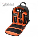 nzmegabuy waterproof black nylon DSLR camera backpack with bright orange interior compartments and mesh pockets