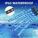 nzmegabuy 4-piece waterproof RGB LED car interior light strips with blue illumination and close-up detail