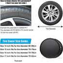 nzmegabuy waterproof black PVC spare tire cover size guide and measurement instructions for various wheel diameters