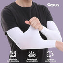 nzmegabuy white cooling UV arm sleeves being stretched by a person wearing a black t-shirt for sun protection