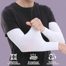 nzmegabuy white cooling UV arm sleeves being stretched by a person wearing a black t-shirt for sun protection