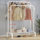 nzmegabuy white double pole metal clothes rack with hanging rail, side hooks, and bottom shoe storage shelf